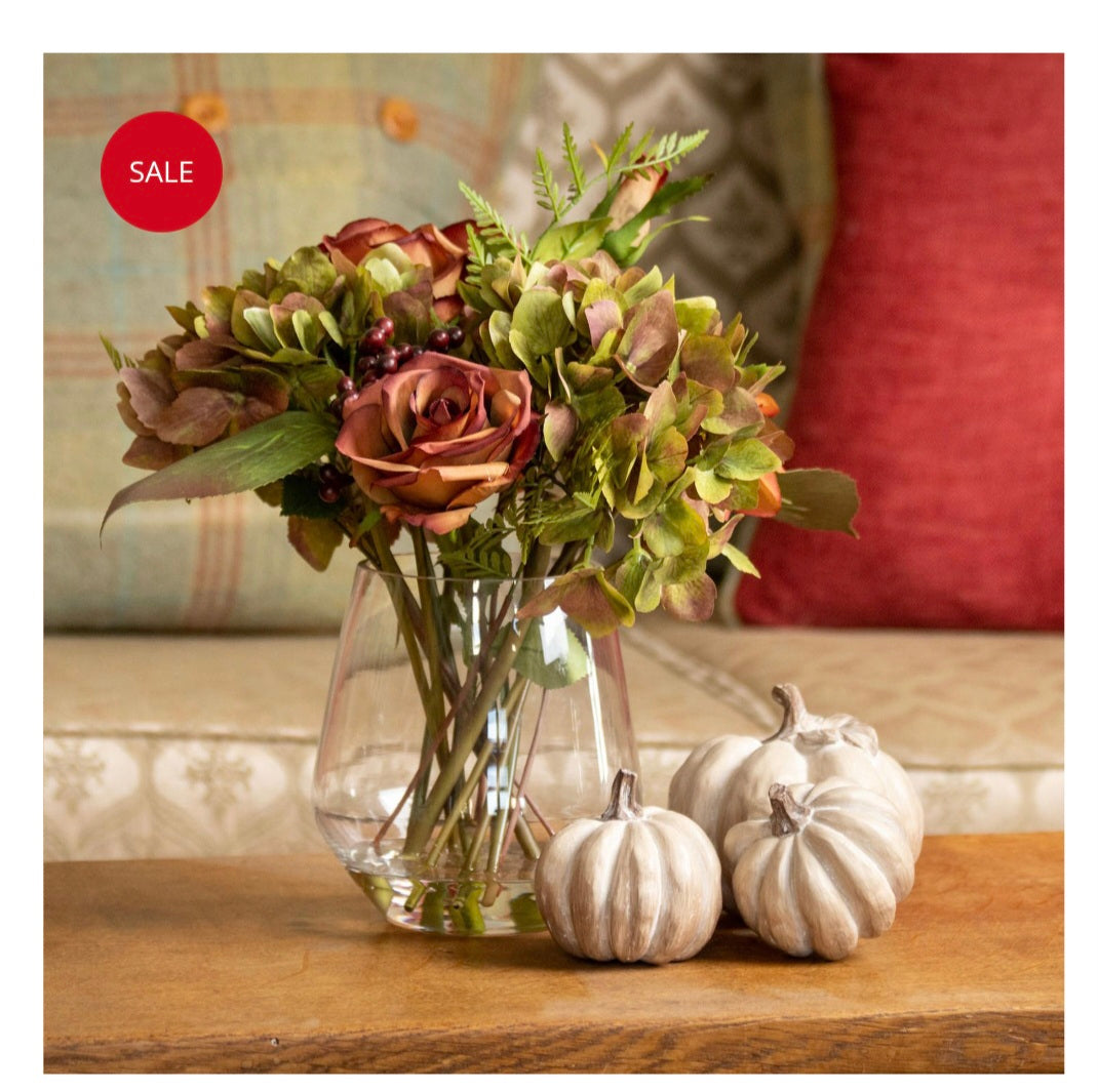 Set Of Six Carved Wood Effect Pumpkins