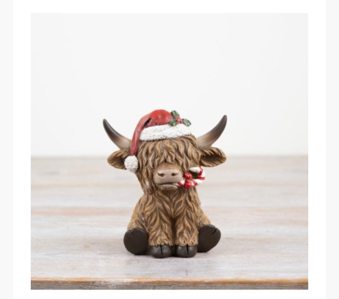 Christmas Highland Cow, 11cm