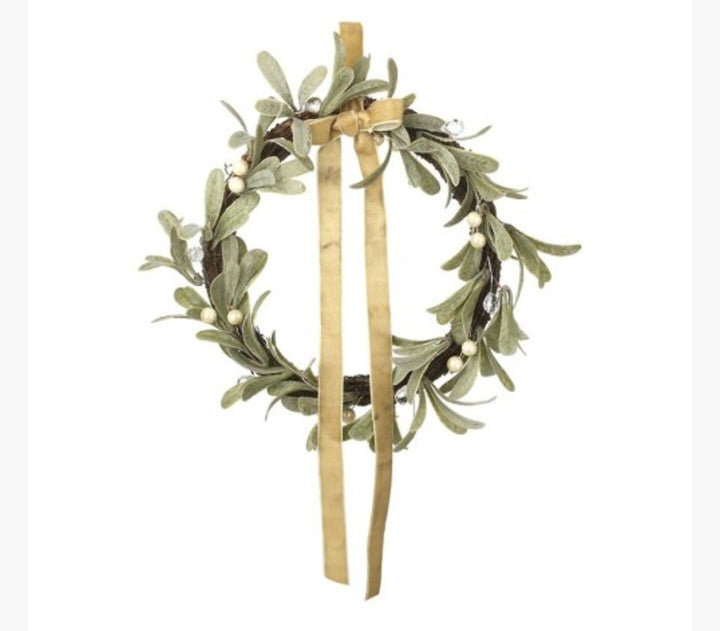 30cm Felt Mistletoe Wreath With Bow