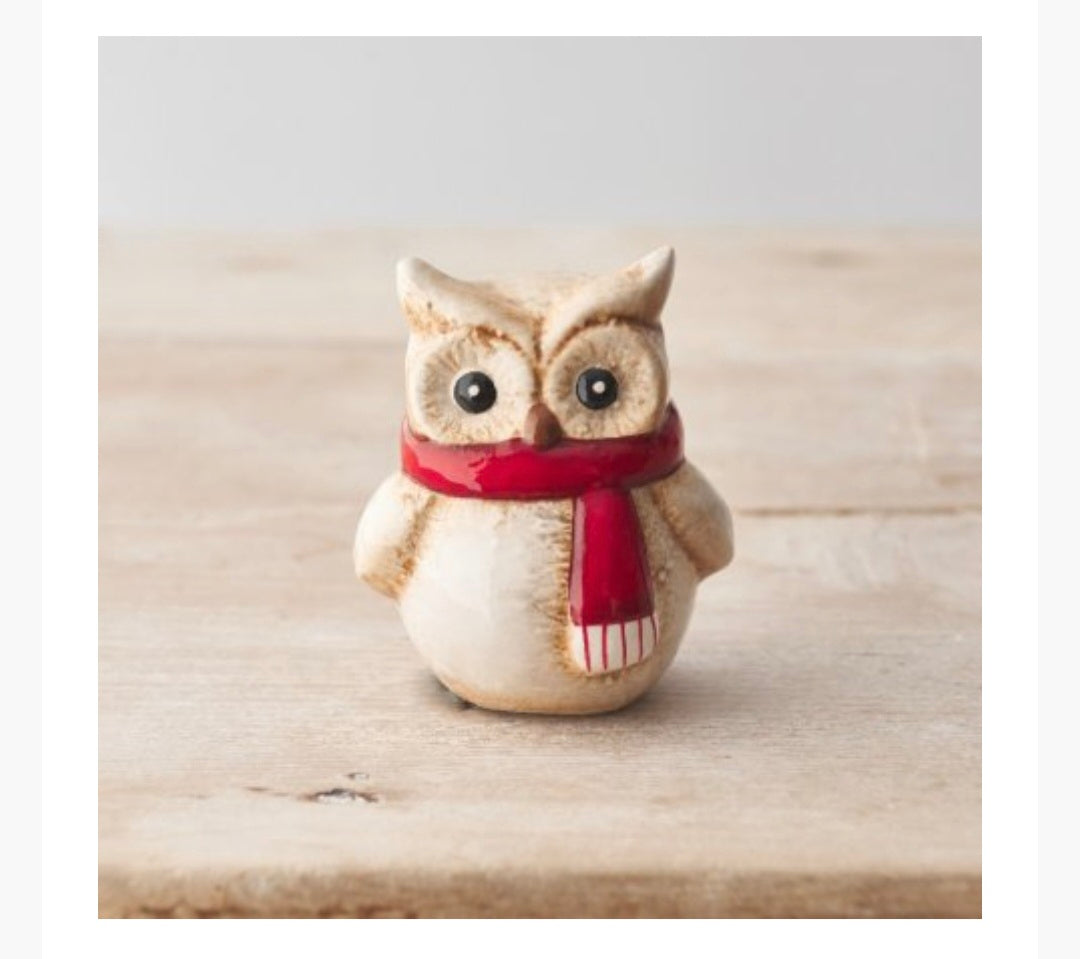 Owl W/Red Scarf, 9.5cm