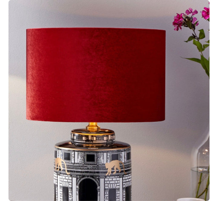 Bow 30cm Red Velvet Cylinder Lampshade