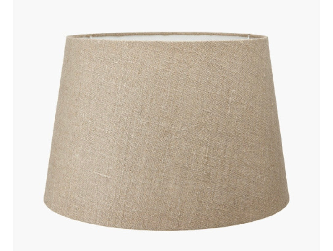 Barbier White Art Deco Fan Ceramic Table Lamp Base with Milos 35cm Natural Linen Tapered Lampshade