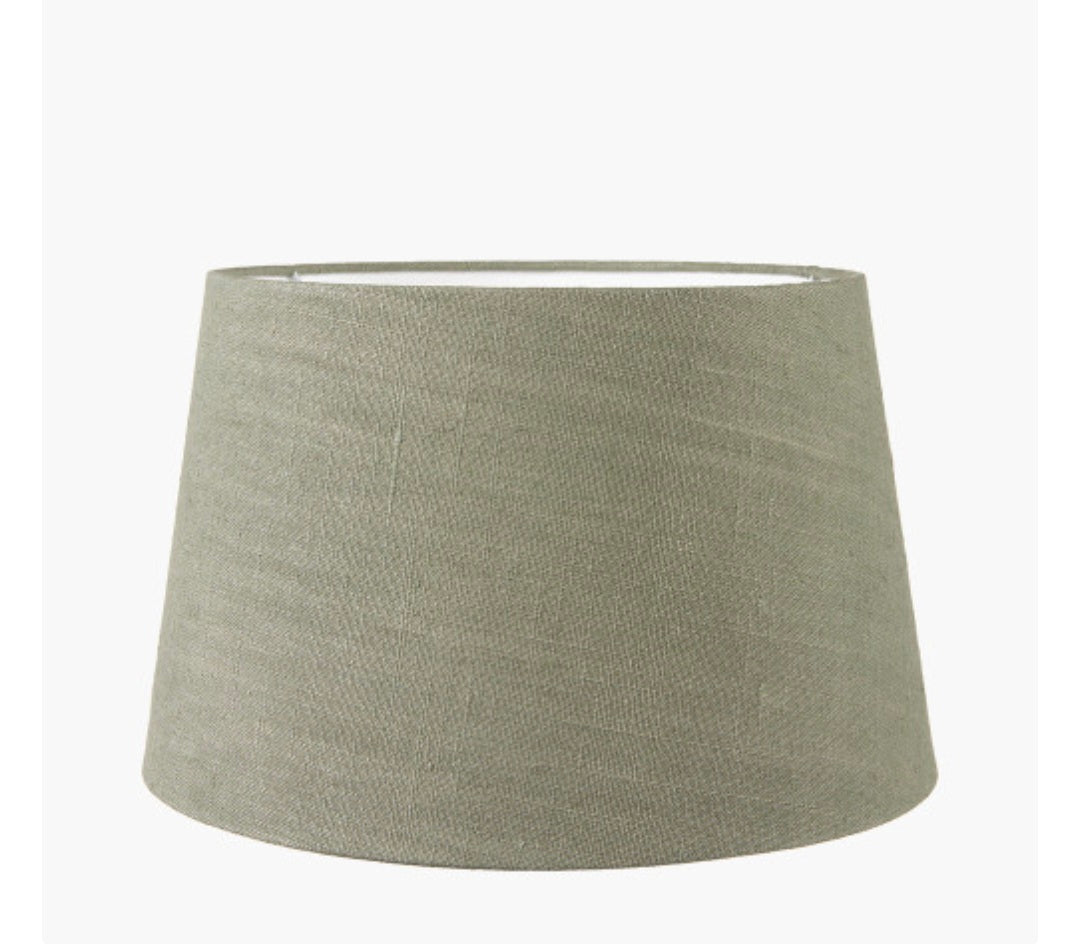 Barbier White Art Deco Fan Ceramic Table Lamp Base with Milos 35cm Pistachio Green Linen Tapered Lampshade
