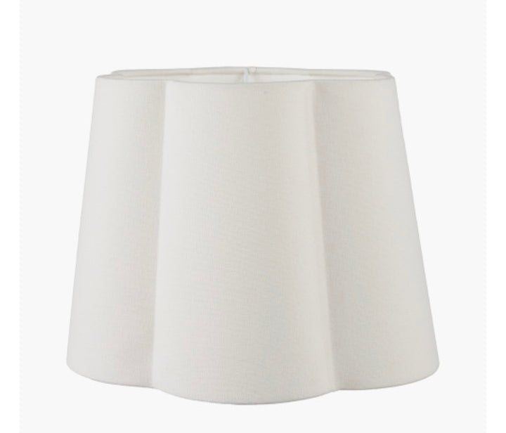 Barbier White Art Deco Fan Ceramic Table Lamp Base with Posy 35cm White Handloom Scalloped Tapered Lampshade
