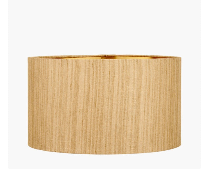 Barbier White Art Deco Fan Ceramic Table Lamp Base with Stellan 35cm Gold Slubbed Silk Mix Gold Lined Cylinder Lampshade