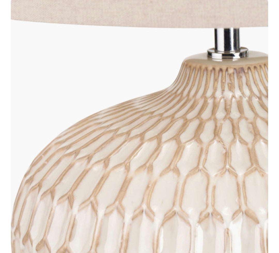 Cassius Warm White Textured Glazed Ceramic Table Lamp