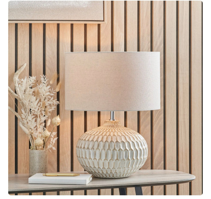 Cassius Warm White Textured Glazed Ceramic Table Lamp