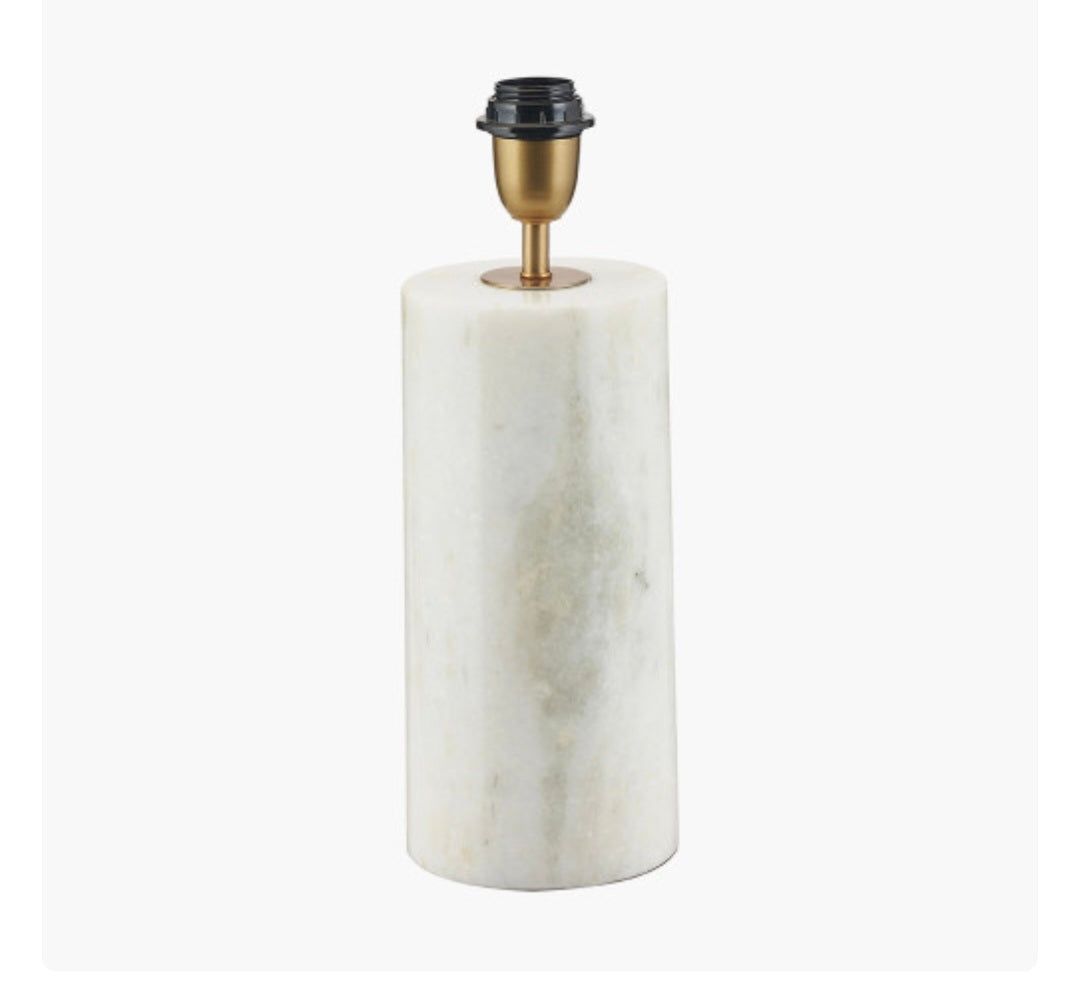 Kiorini White Marble Table Lamp Base with Lino 30cm Black Self Lined Linen Cylinder Lampshade