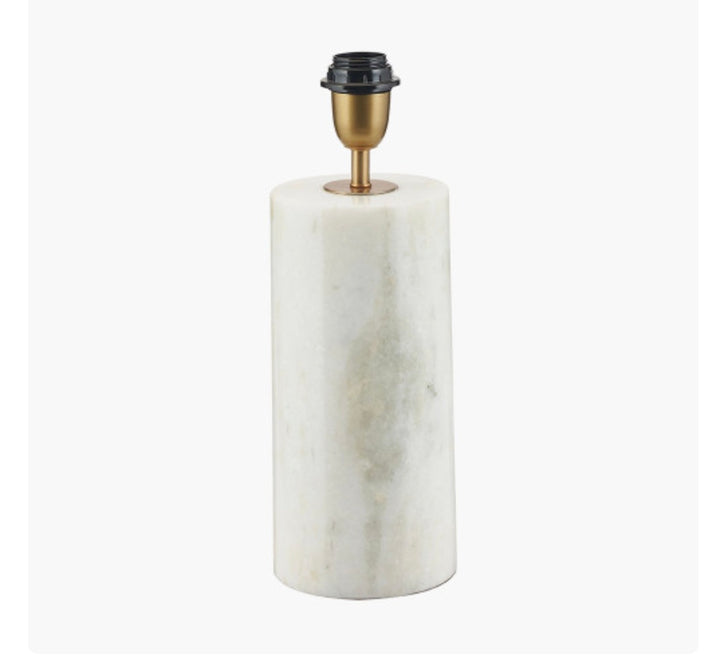 Kiorini White Marble Table Lamp Base with Lino 30cm Black Self Lined Linen Cylinder Lampshade