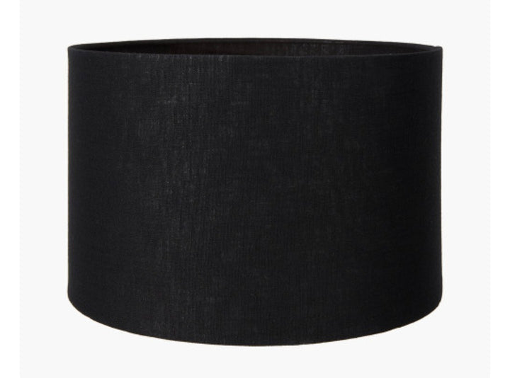 Kiorini White Marble Table Lamp Base with Lino 30cm Black Self Lined Linen Cylinder Lampshade