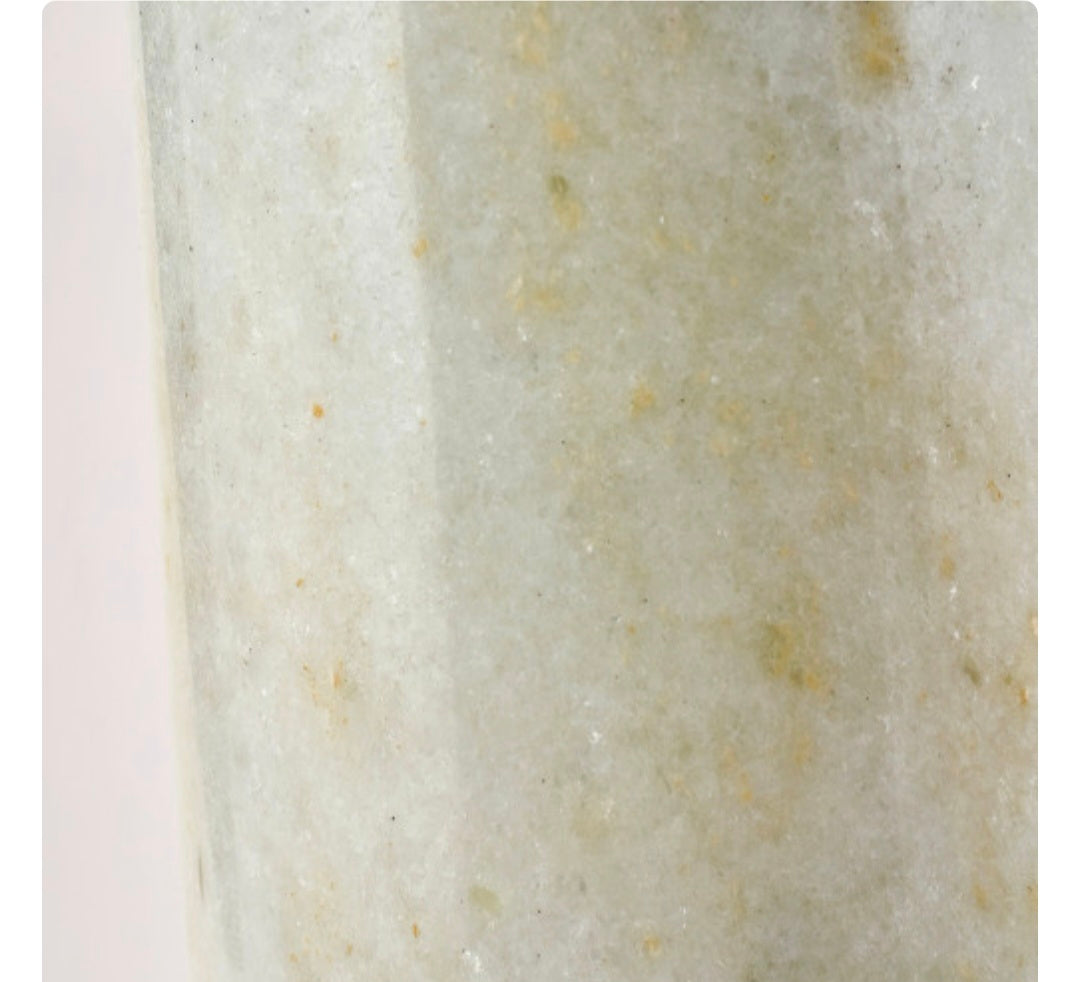 Kiorini White Marble Table Lamp Base with Lino 30cm Black Self Lined Linen Cylinder Lampshade