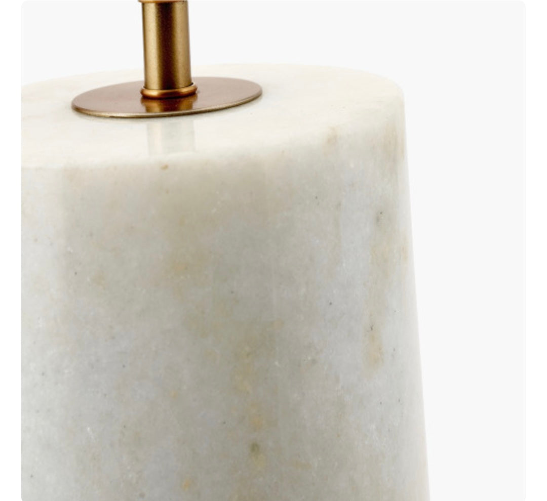 Kiorini White Marble Table Lamp Base with Lino 30cm Black Self Lined Linen Cylinder Lampshade