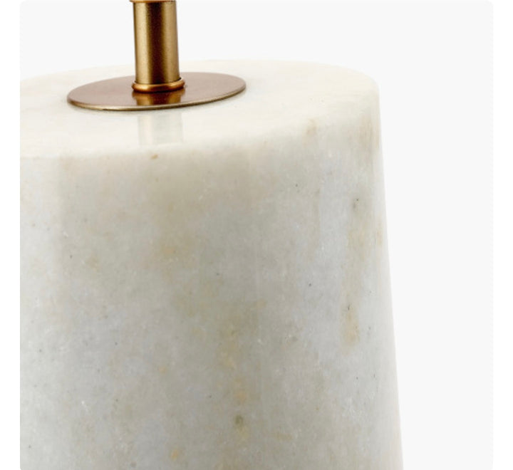 Kiorini White Marble Table Lamp Base with Lino 30cm Black Self Lined Linen Cylinder Lampshade