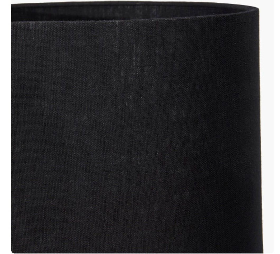 Kiorini White Marble Table Lamp Base with Lino 30cm Black Self Lined Linen Cylinder Lampshade