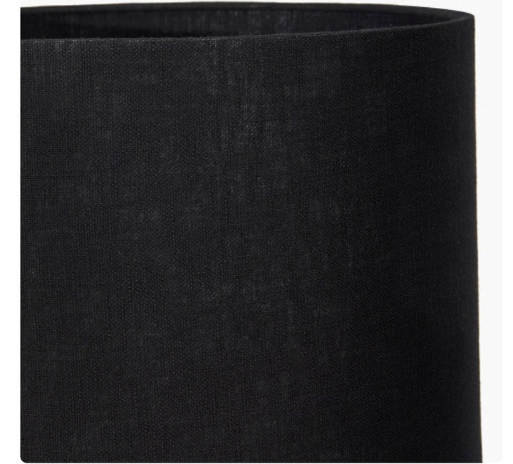 Kiorini White Marble Table Lamp Base with Lino 30cm Black Self Lined Linen Cylinder Lampshade