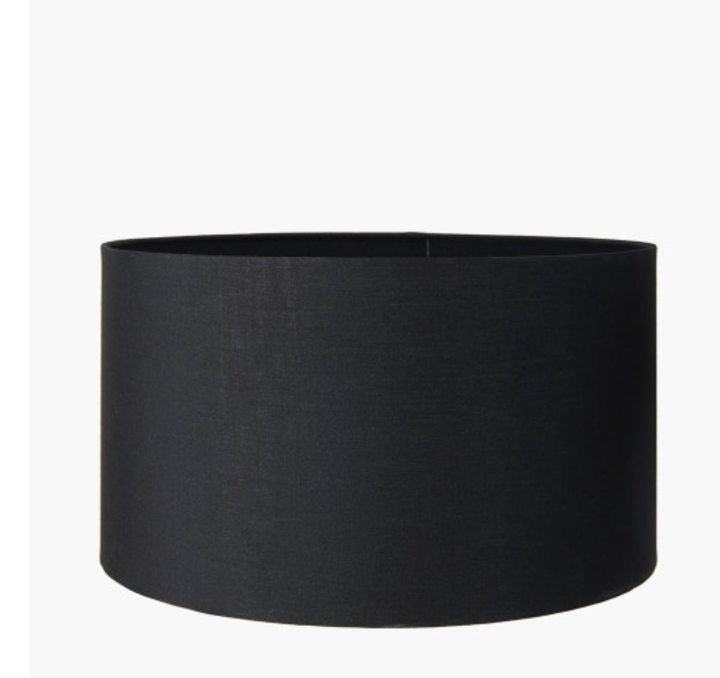 Dempsey Black Velvet and Antique Gold Metal Table Lamp Base with Harry 30cm Black Cotton Mix Cylinder Lampshade