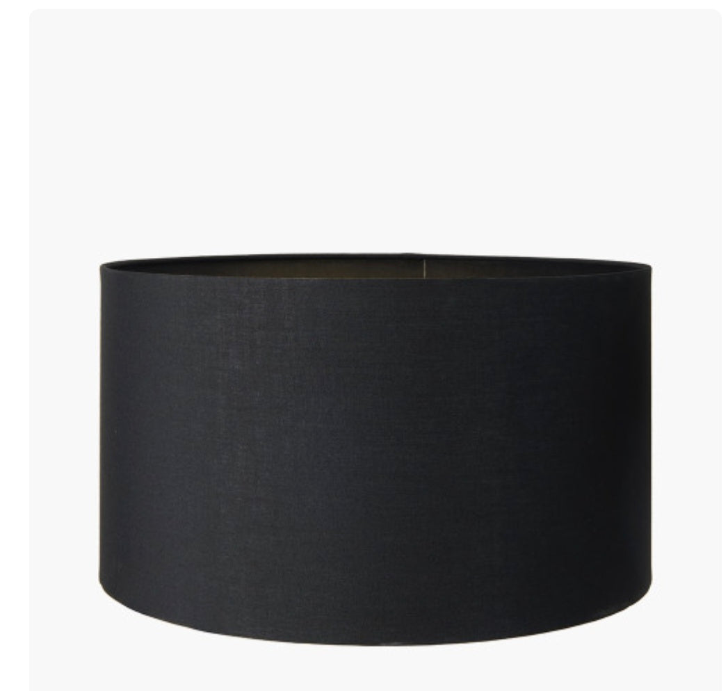 Dempsey Black Velvet and Antique Gold Metal Table Lamp Base with Harry 30cm Black Cotton Mix Cylinder Lampshade