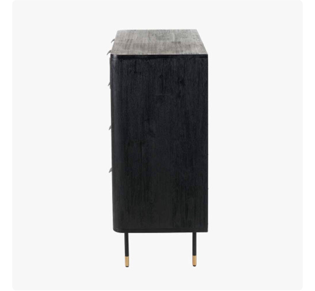 Fiji Black Acacia Wood and Natural Rattan 4 Drawer Unit