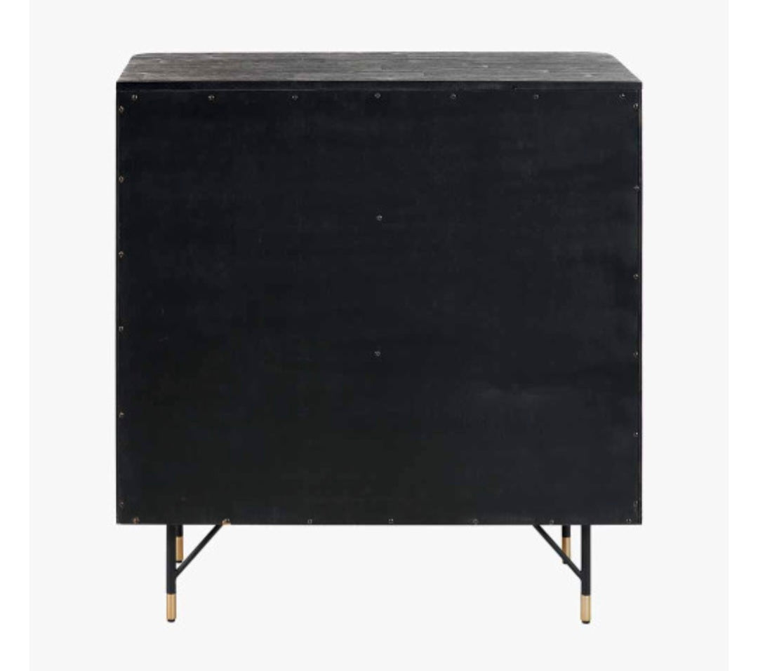 Fiji Black Acacia Wood and Natural Rattan 4 Drawer Unit