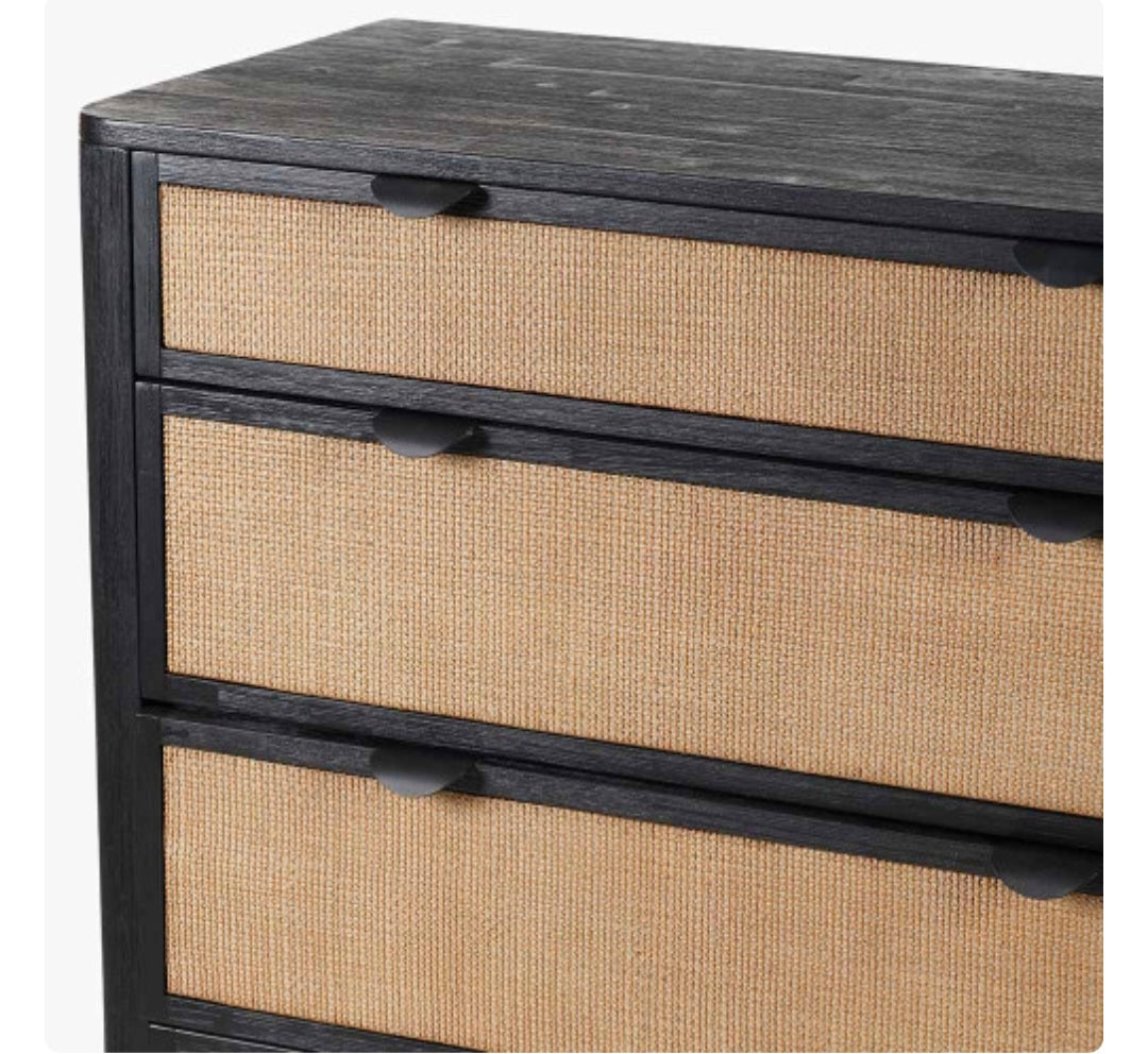 Fiji Black Acacia Wood and Natural Rattan 4 Drawer Unit
