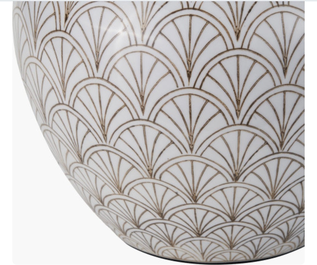 Barbier White Art Deco Fan Ceramic Table Lamp Base
