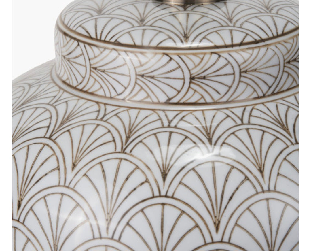 Barbier White Art Deco Fan Ceramic Table Lamp Base