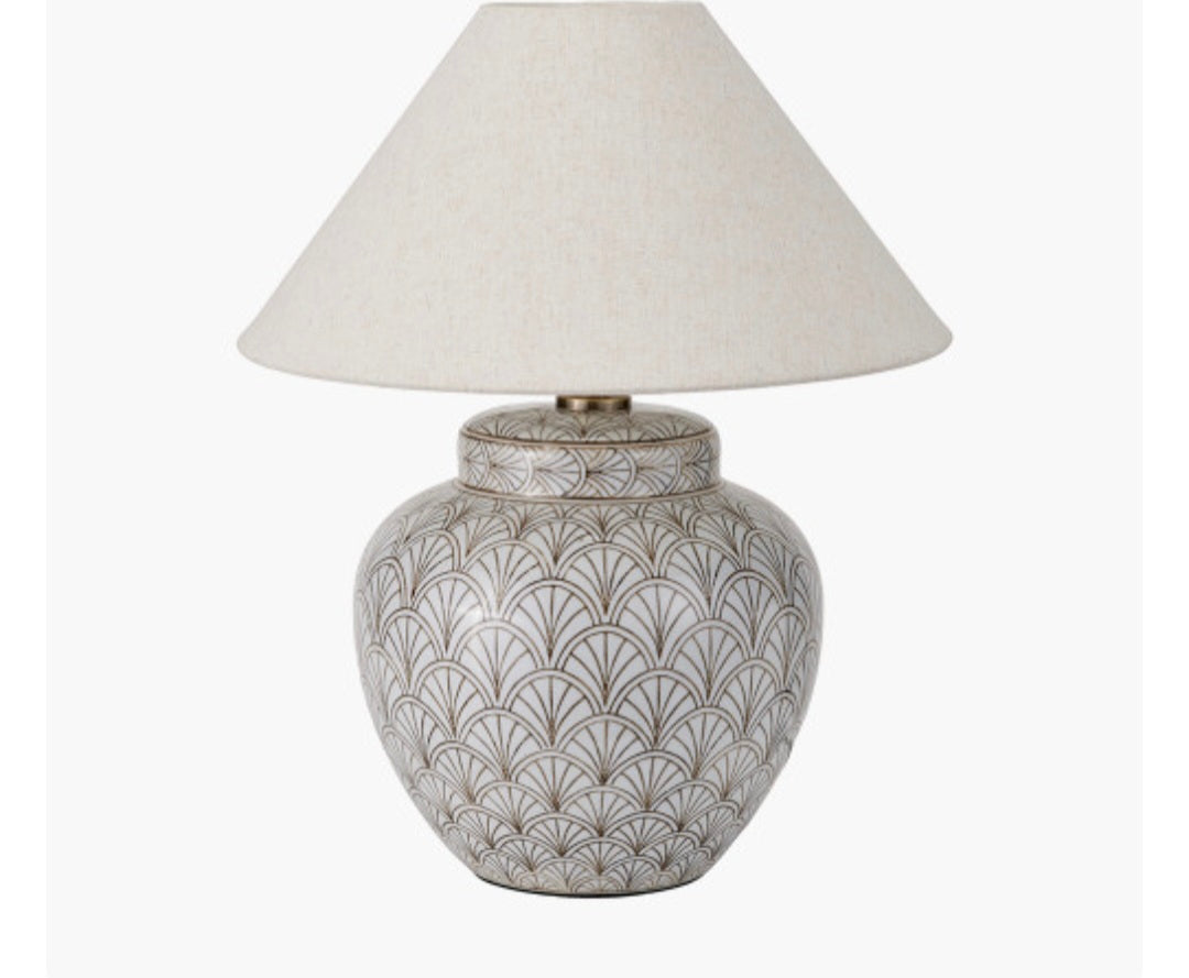Barbier White Art Deco Fan Ceramic Table Lamp Base