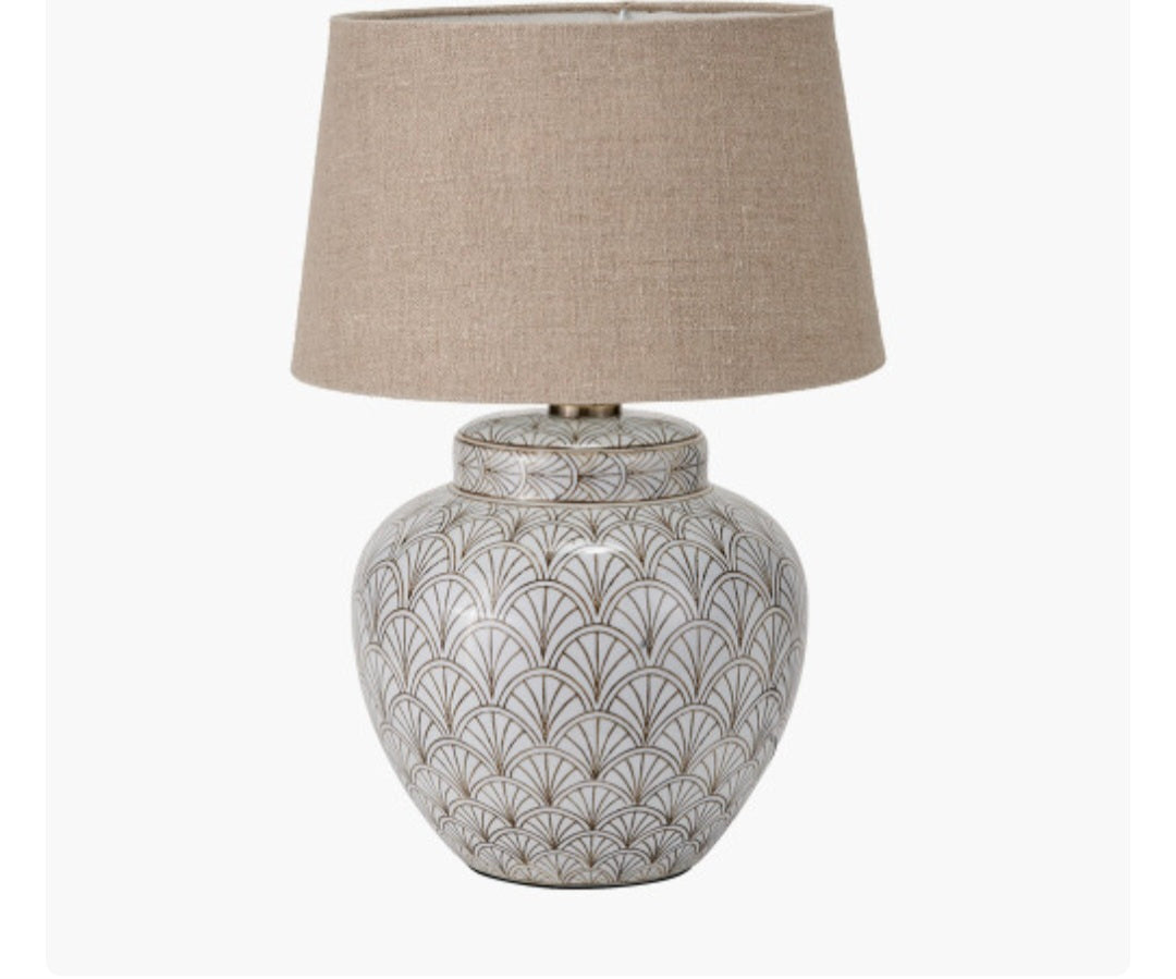 Barbier White Art Deco Fan Ceramic Table Lamp Base