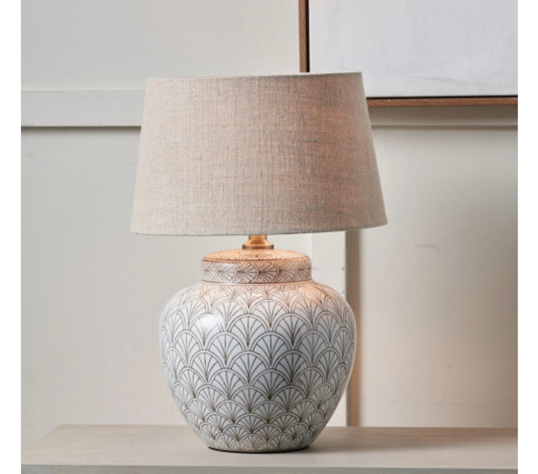 Barbier White Art Deco Fan Ceramic Table Lamp Base