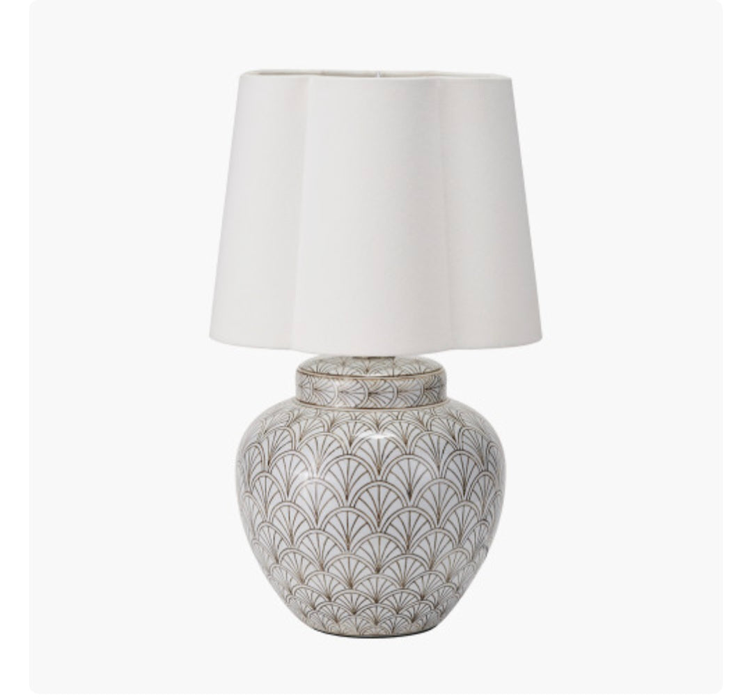 Barbier White Art Deco Fan Ceramic Table Lamp Base