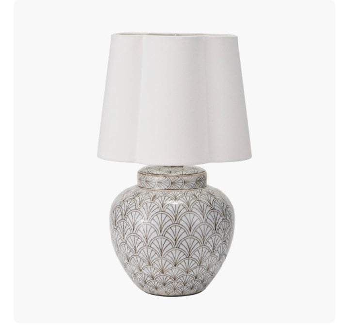 Barbier White Art Deco Fan Ceramic Table Lamp Base