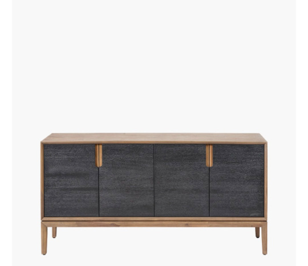 Gio Black and Natural Acacia Wood 4 Door Sideboard