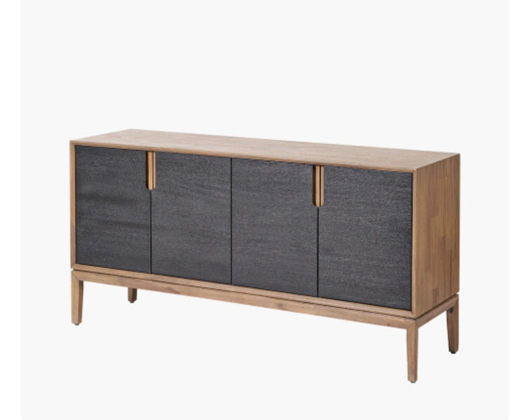 Gio Black and Natural Acacia Wood 4 Door Sideboard