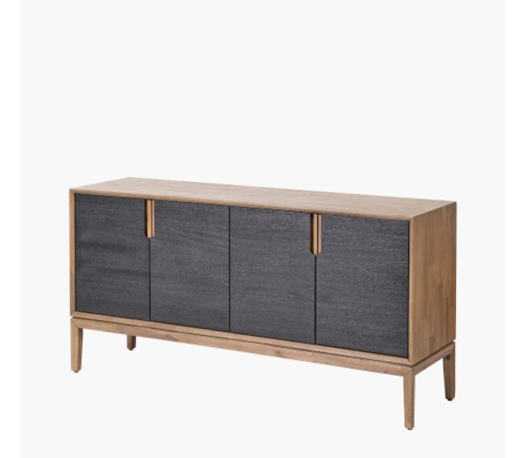 Gio Black and Natural Acacia Wood 4 Door Sideboard
