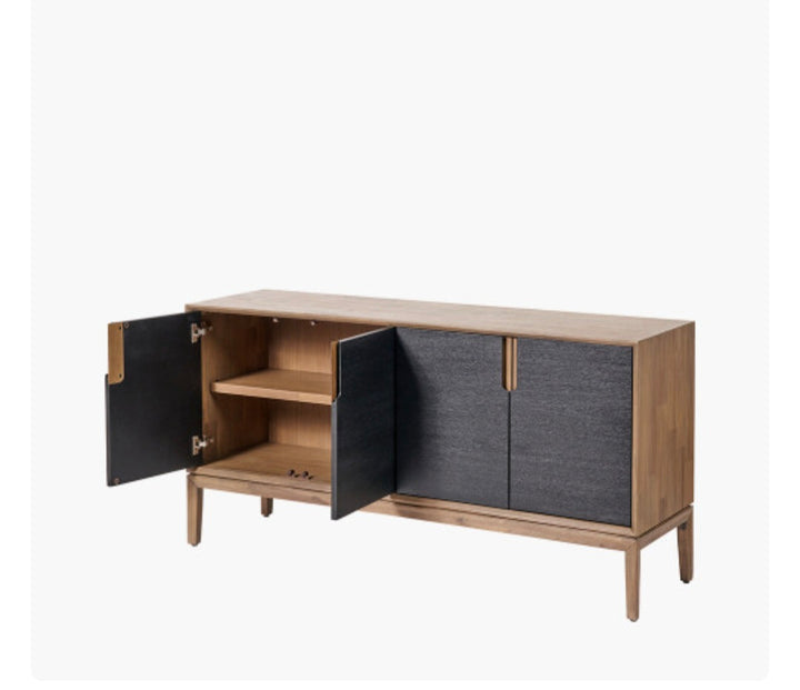 Gio Black and Natural Acacia Wood 4 Door Sideboard