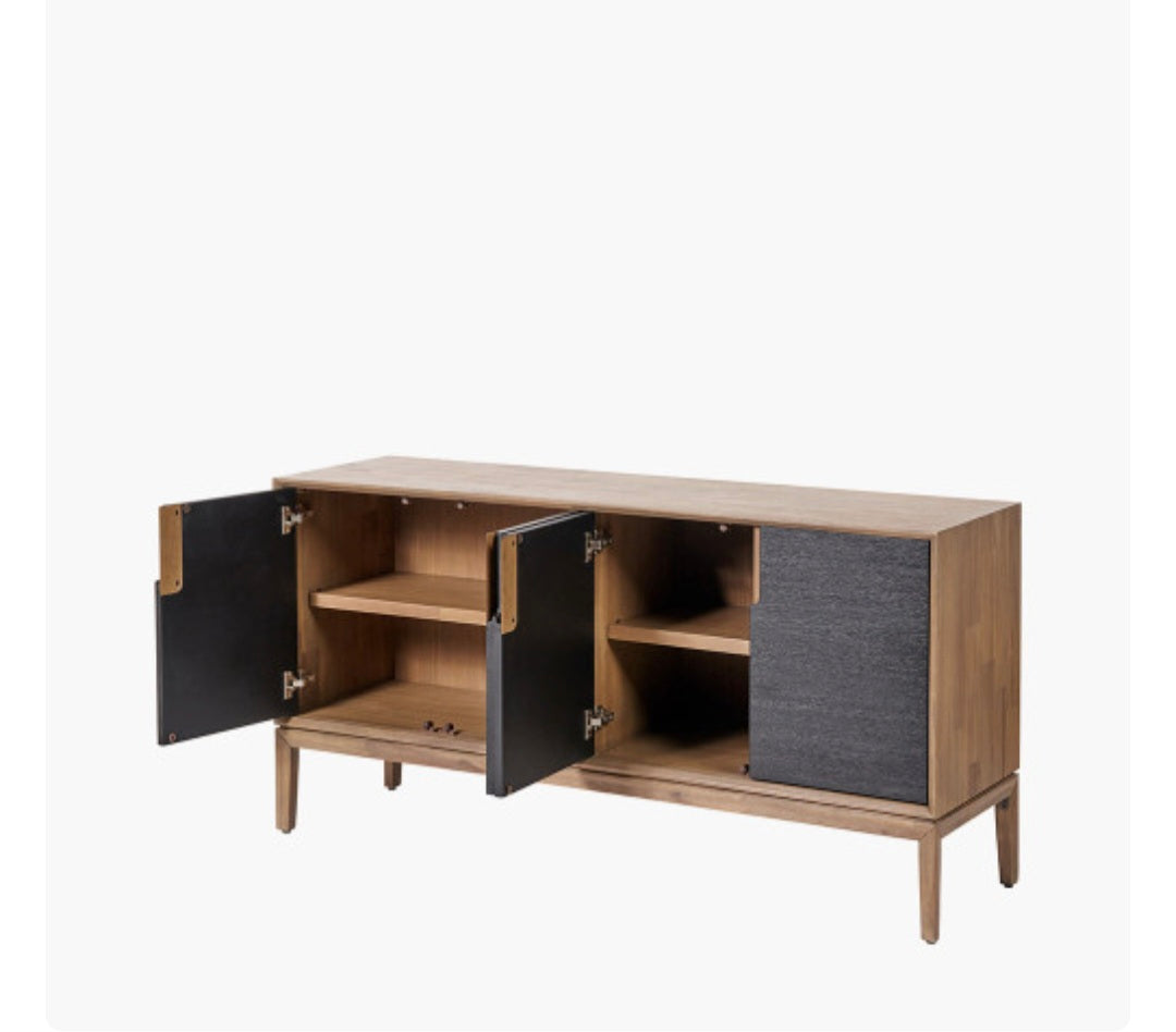 Gio Black and Natural Acacia Wood 4 Door Sideboard