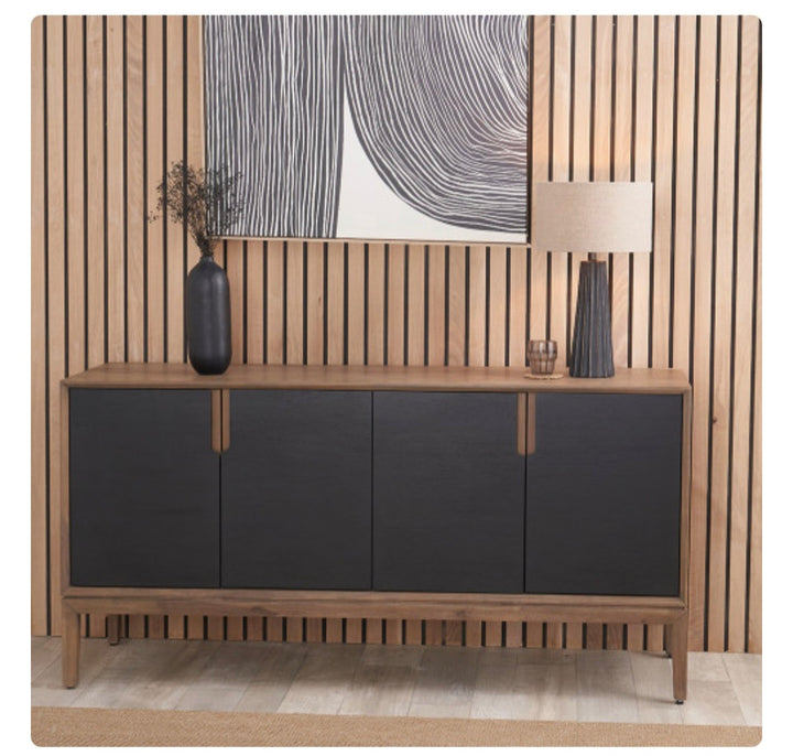 Gio Black and Natural Acacia Wood 4 Door Sideboard