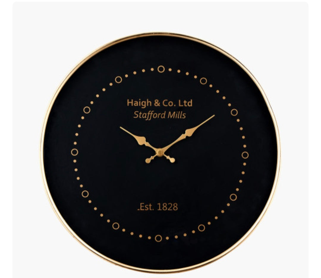 Black Face and Antique Brass Metal Wall Clock