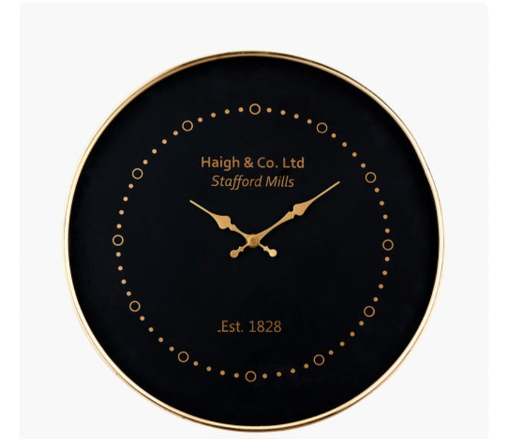 Black Face and Antique Brass Metal Wall Clock