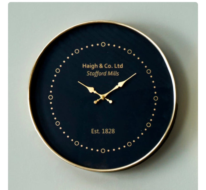 Black Face and Antique Brass Metal Wall Clock
