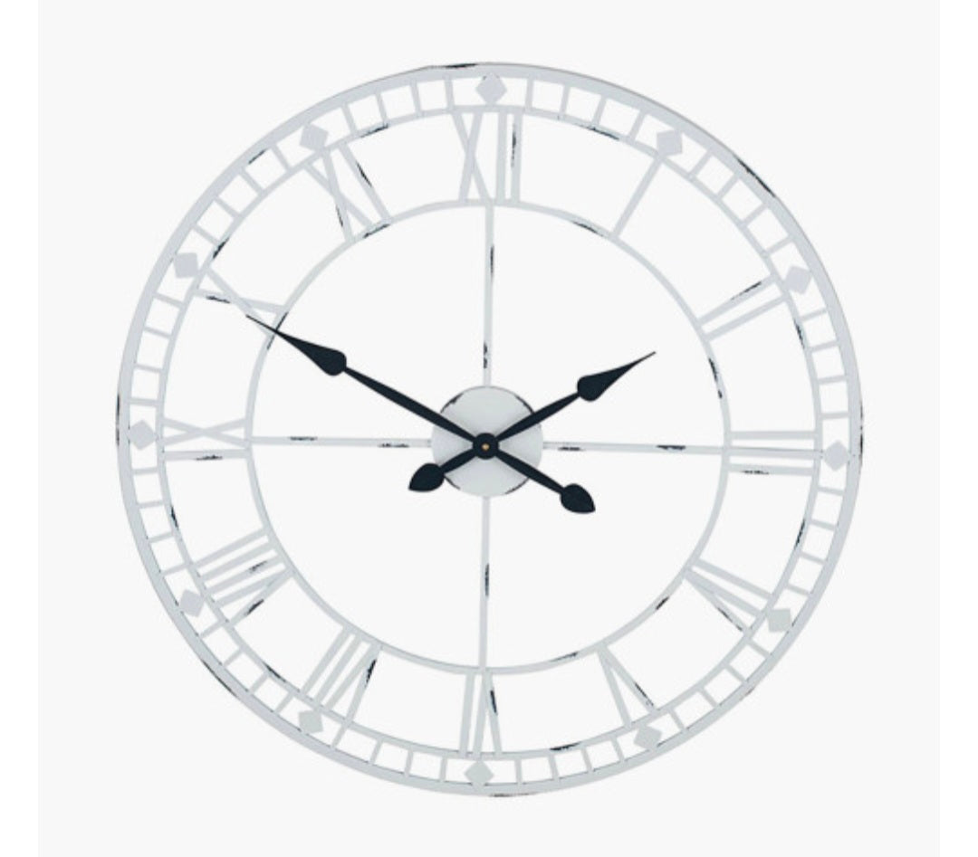 Antique Grey Metal Round Wall Clock Large