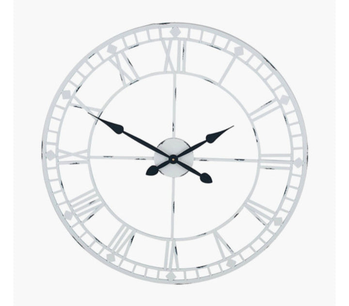 Antique Grey Metal Round Wall Clock Large