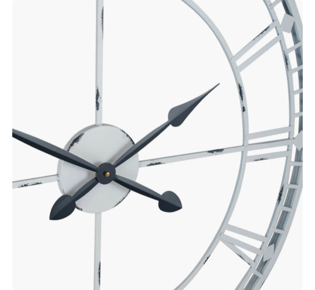Antique Grey Metal Round Wall Clock Large