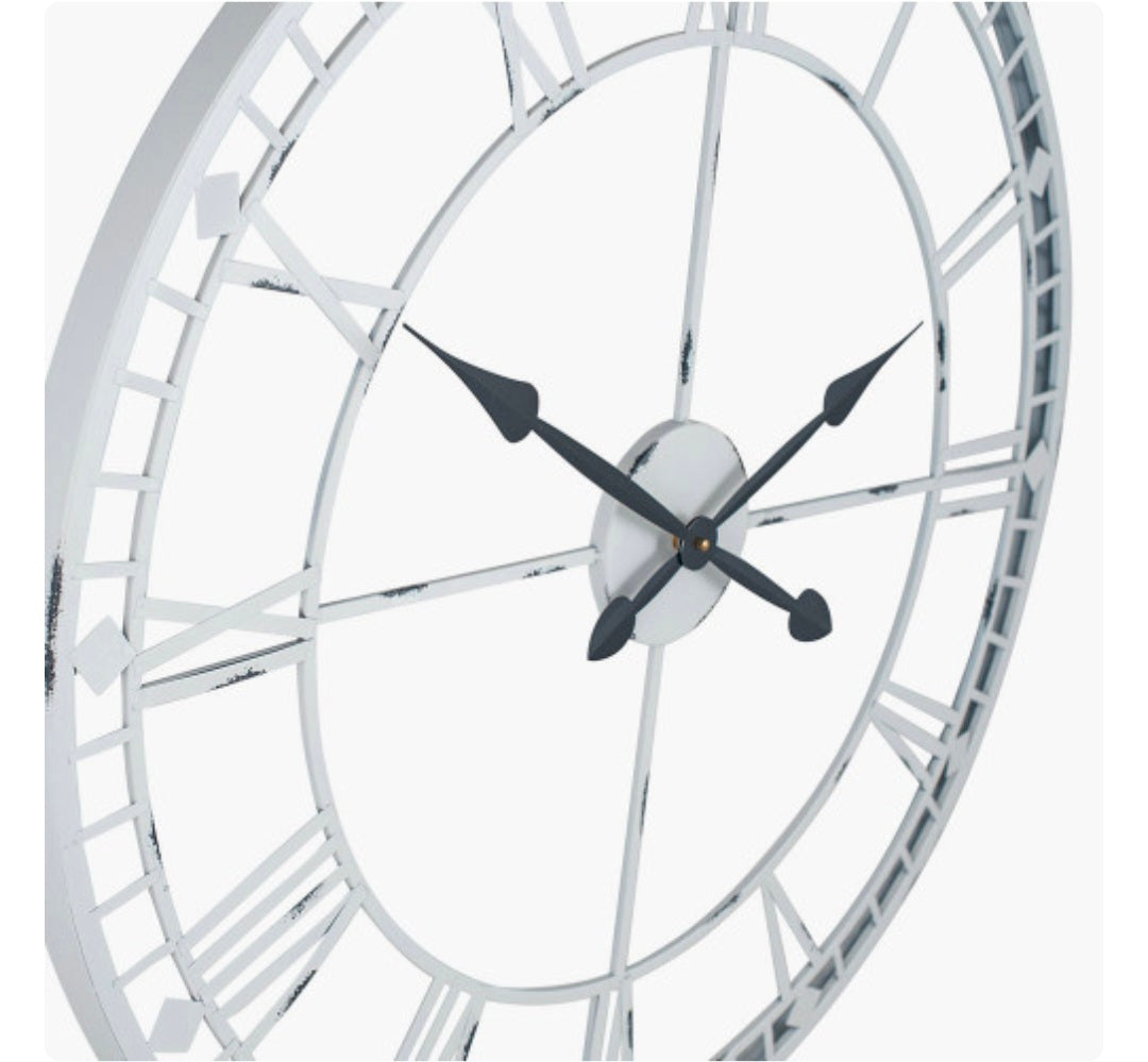 Antique Grey Metal Round Wall Clock Large