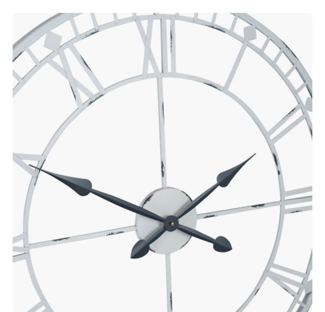 Antique Grey Metal Round Wall Clock Large
