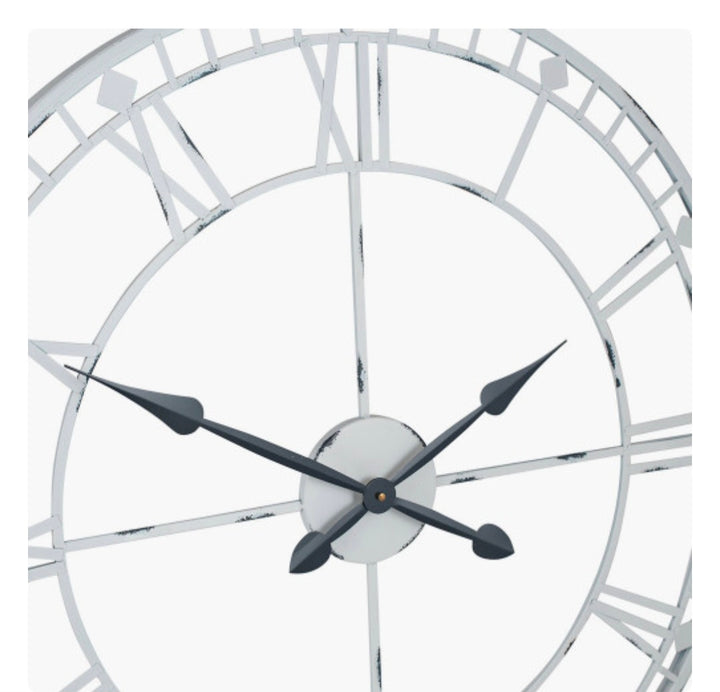 Antique Grey Metal Round Wall Clock Large