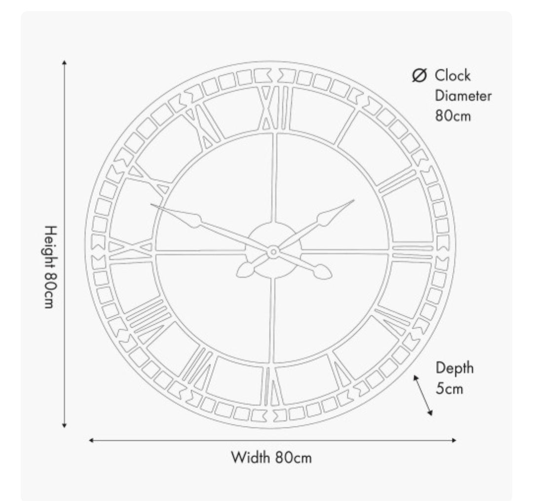 Antique Grey Metal Round Wall Clock Large