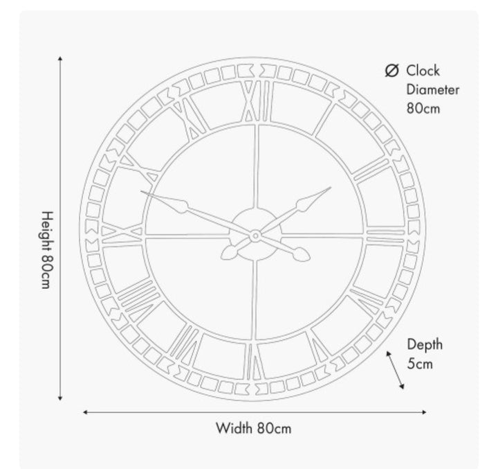 Antique Grey Metal Round Wall Clock Large