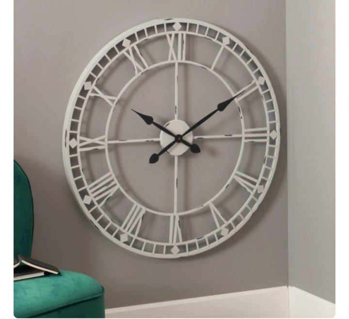 Antique Grey Metal Round Wall Clock Large