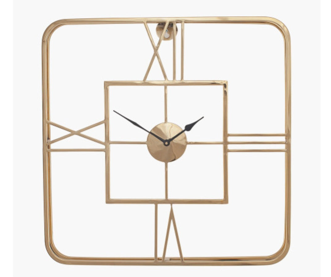 Gold Metal Double Framed Square Wall Clock